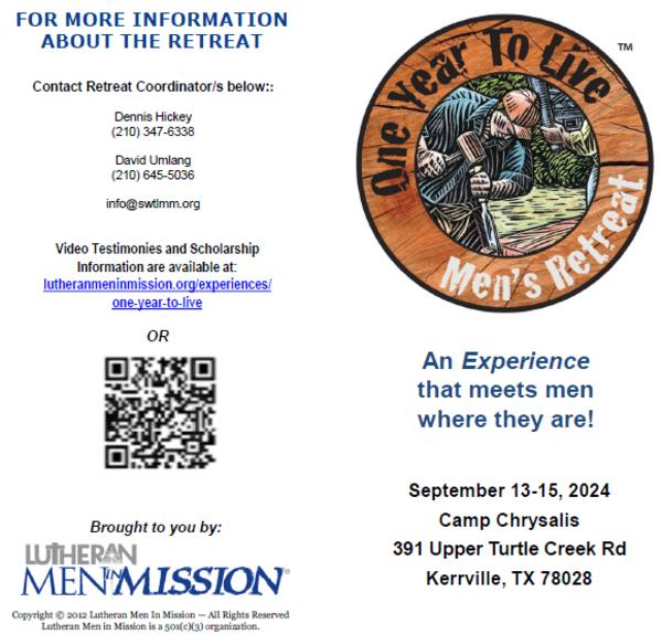 Lutheran Men in Mission One Year to Live Retreat