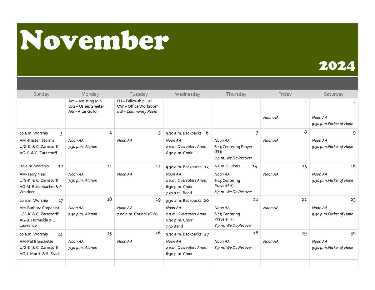 Grace Calendar | Grace Lutheran Church