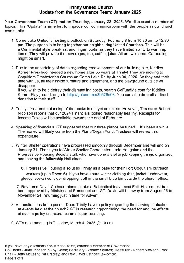 Governance Team Letter