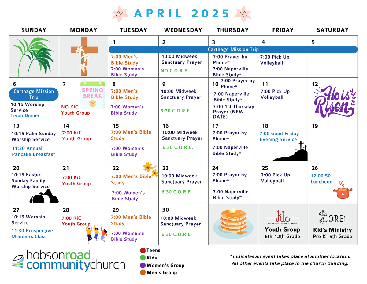 April calendar's now available! | Hobson Road Community Church