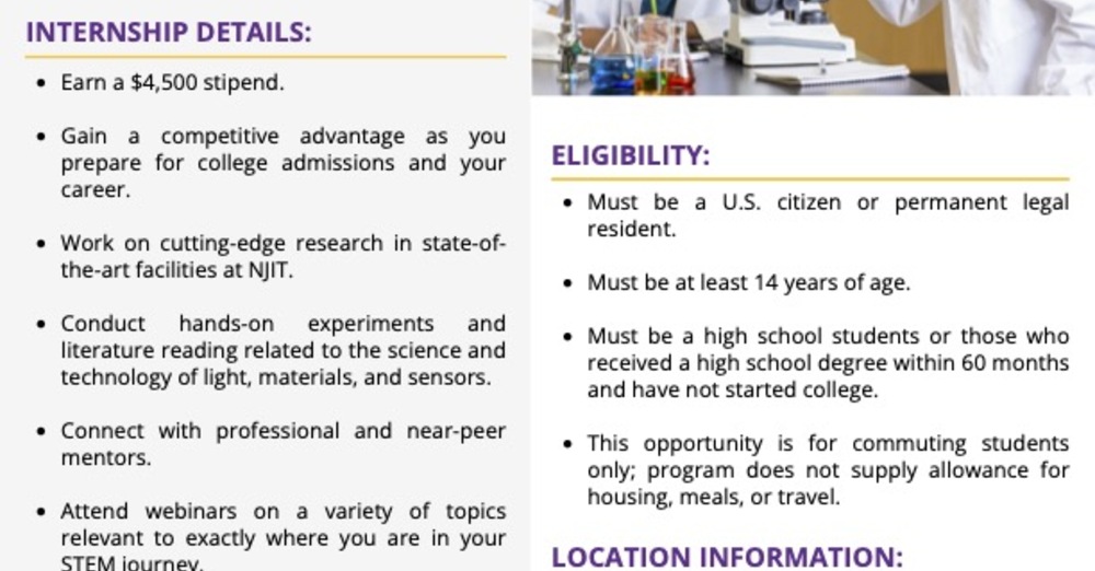 NJIT High School STEM Summer Internship