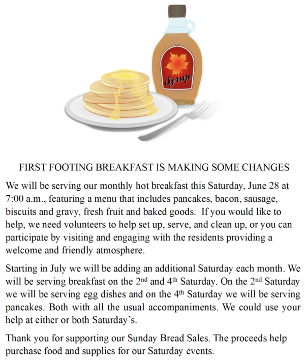 FIRST FOOTING BREAKFAST IS MAKING SOME CHANGES