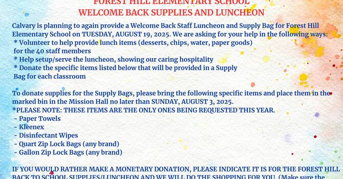 Forest Hill Back to School Supply Drop image