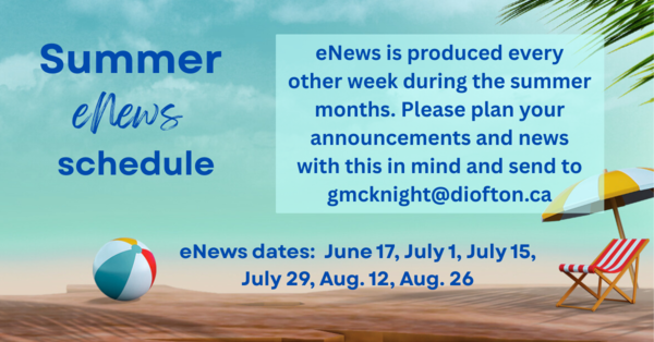 eNews summer schedule