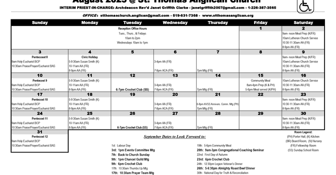 August 2025 Church Events Calendar image