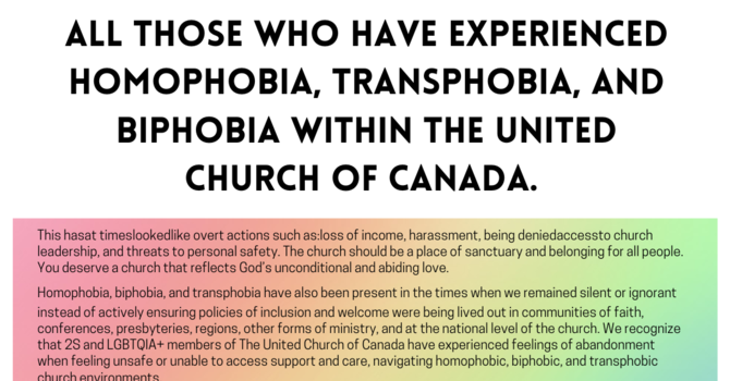 Historic Apology from the United Church to the 2S and LGBTQIA+ community