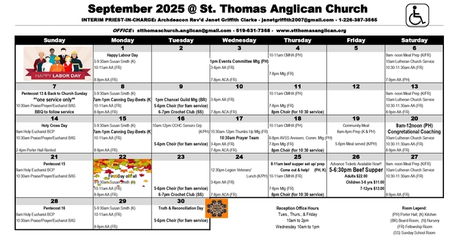 September 2025 Church Events Calendar image