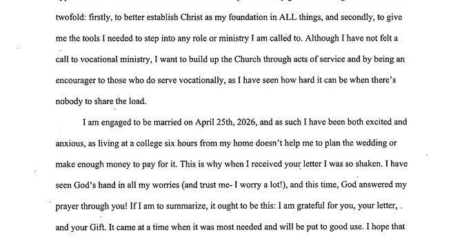 Thank You Letter To The Church