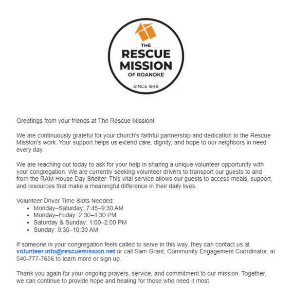 The Rescue Mission Still Needs Drivers! 