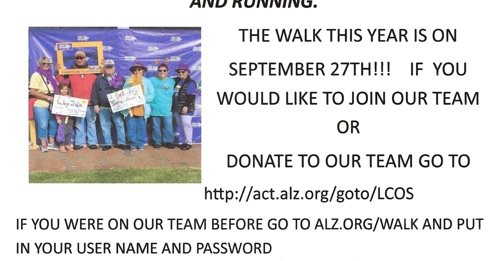 LCOS Team-Walk to End Alheimer's