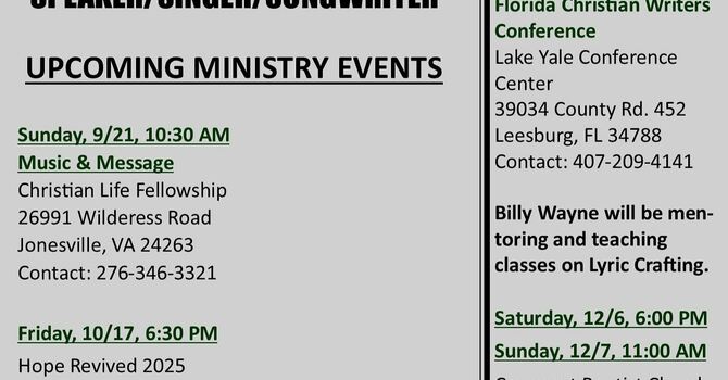 Billy Wayne Ministry Event