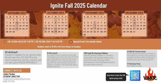 Ignite Student Fall Schedule