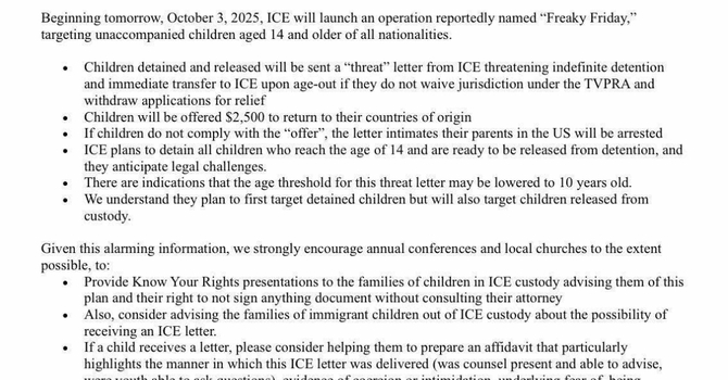 Immigration Ministry - Important letter from Council of Bishops image