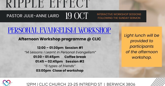 THE RIPPLE EFFECT - Interactive Personal Evangelism Workshop with pastor Julie-Anne Laird image