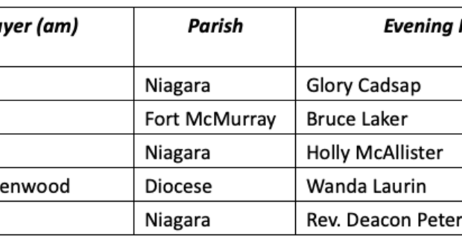 Diocesan Facebook Prayer Schedule