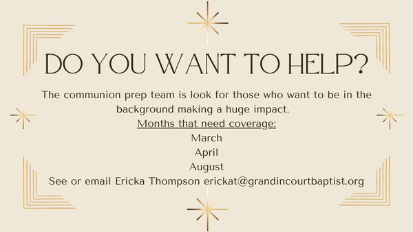 Volunteers Needed For Communion!