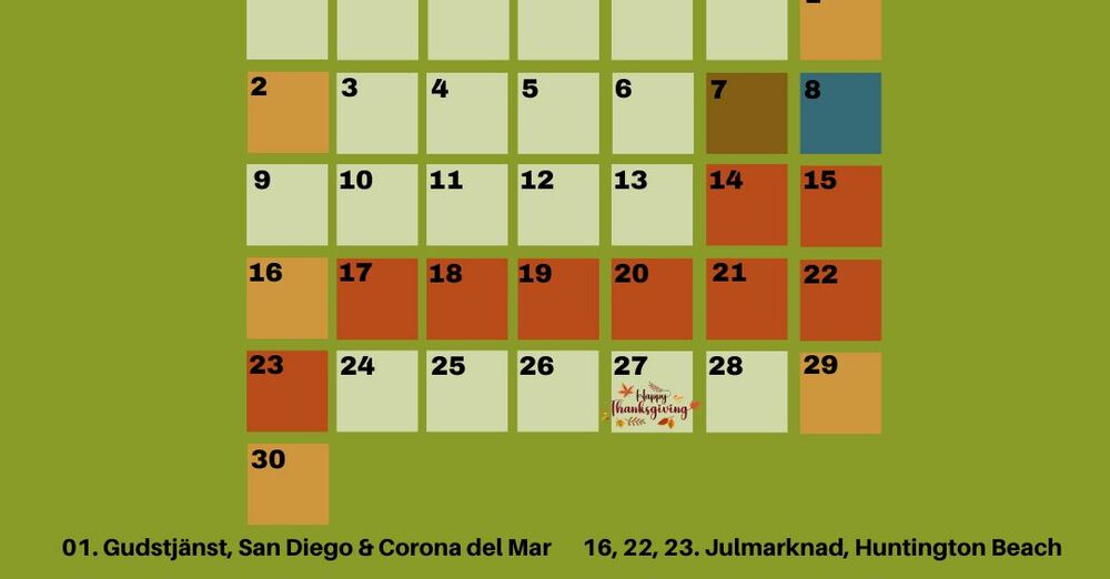 November Calendar in English