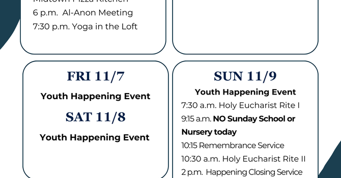 No Sunday School or Nursery this Sunday, Nov. 9