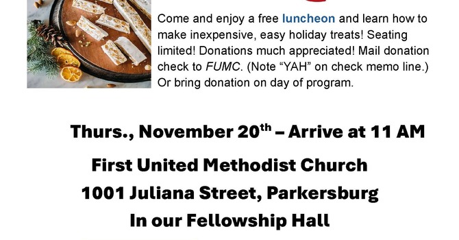 Young At Heart's "Taste of the Holidays" at FUMC on 11/20 at 11:00 am  image