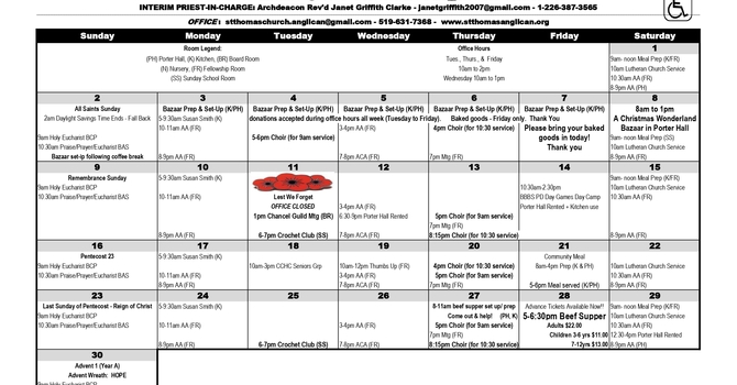 November 2025 Church Events Calendar image