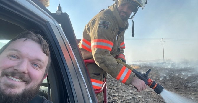 Josh Rides the Fire Truck image