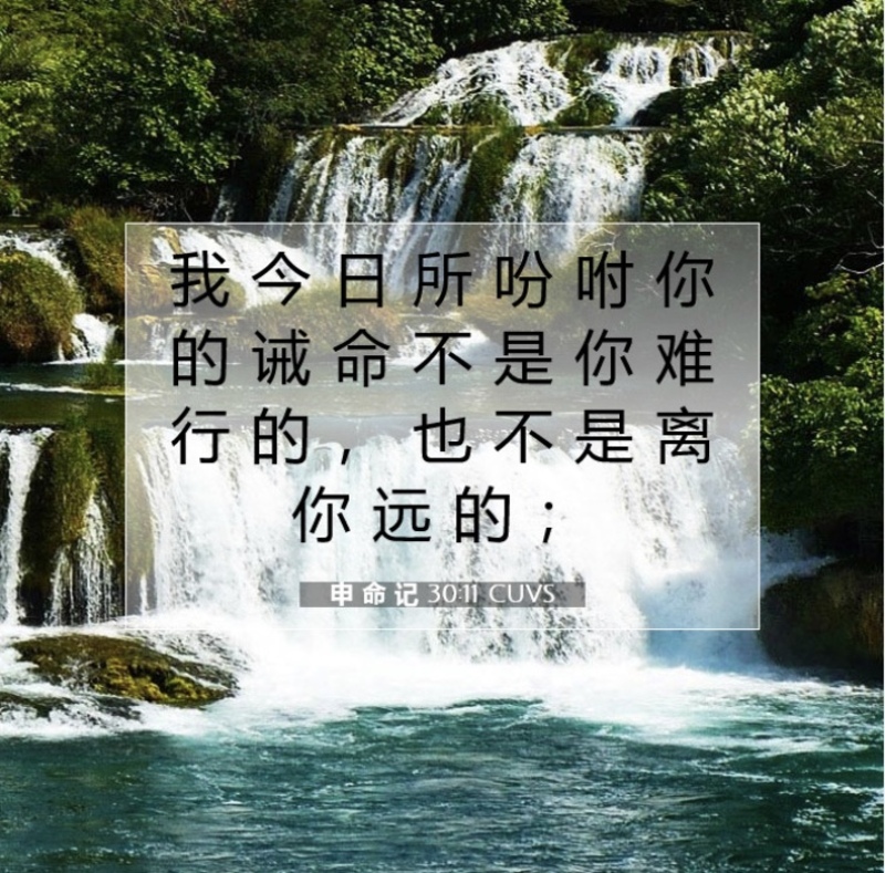 我 今 日 所 吩 咐 你 的 诫 命 不 是 你 难 行 的 ， 也 不 是 离 你 远 的。