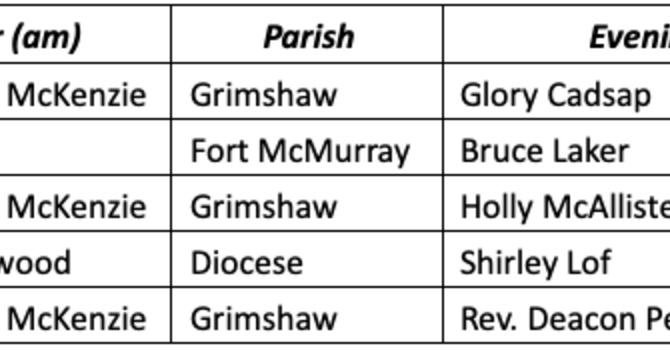 Diocesan Facebook Prayer Schedule