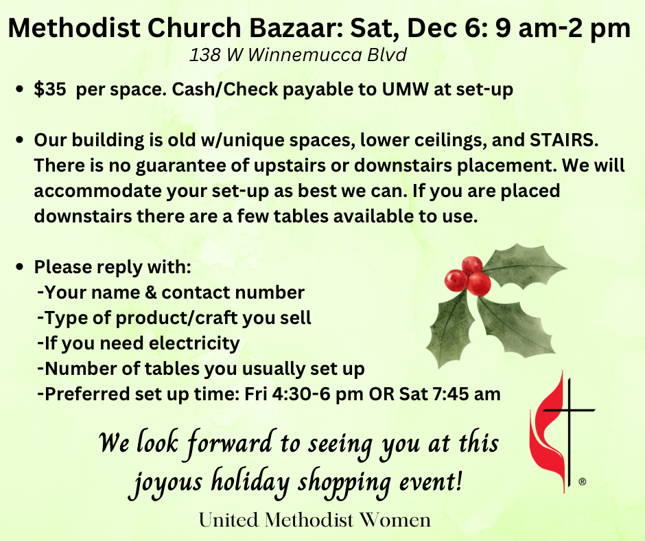 Christmas Church Bazaar Vendor Information | Winnemucca NV United ...