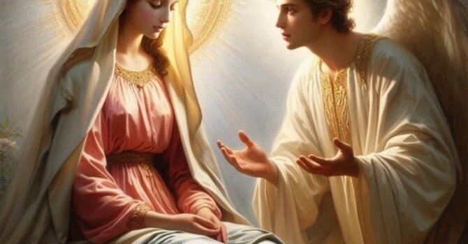 The angel Gabriel tells Mary about the birth  of Jesus.