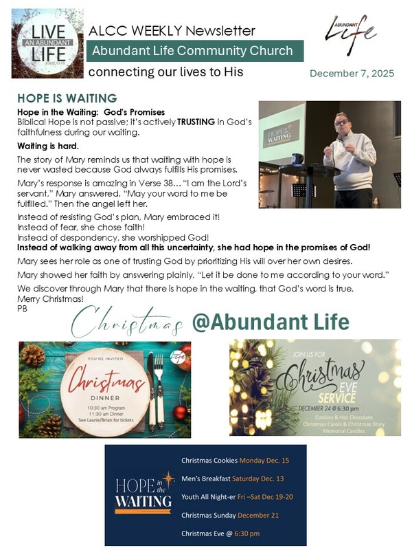 ALCC Weekly Newsletter December 7, 2025