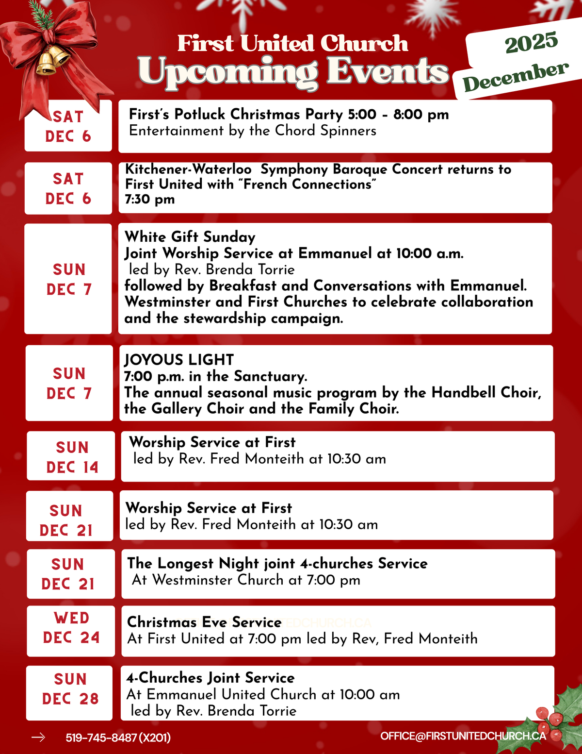 [Upcoming] Events in December 2025 | First United Church, Waterloo