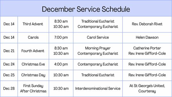 December Service Schedule