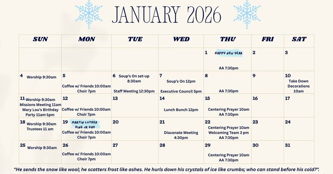 January Events Calendar