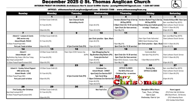 December 2025 Church Events Calendar image