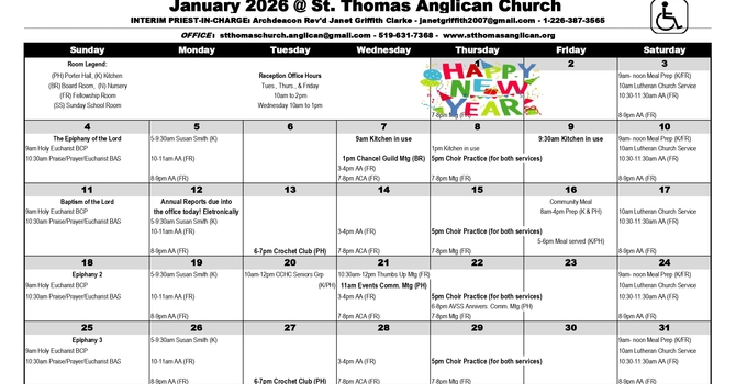 January 2026 Church Events Calendar image