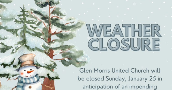 Glen Morris United Church Closed Sunday, January 25