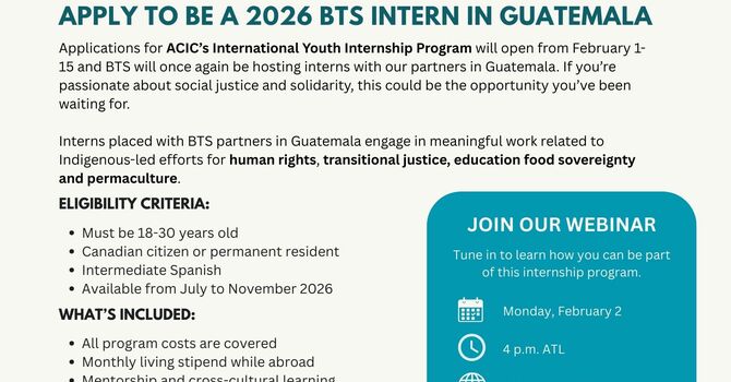 Apply to be a 2026 BTS Intern in Guatemala image