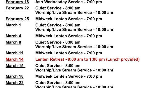 Lenten and Easter Services