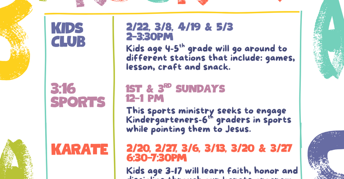 Winter & Spring Kids Ministry Schedule