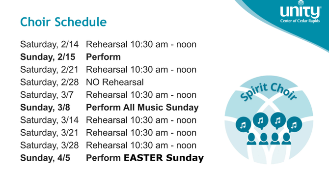 Choir Schedule Feb-April 2026