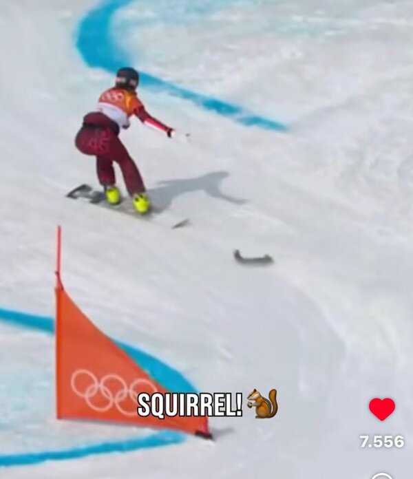 Daniela Ulbing sidesteps a squirrel...