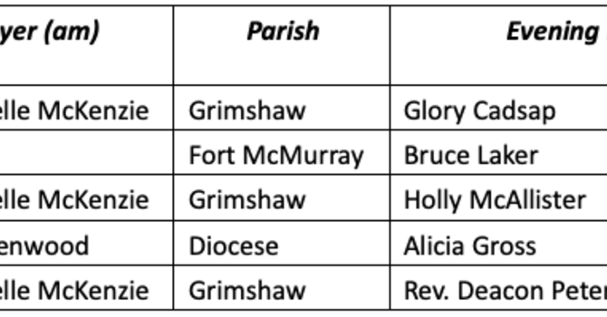Diocesan Facebook Prayer Schedule