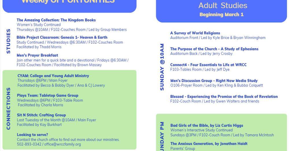 Spring Adult Classes/Groups