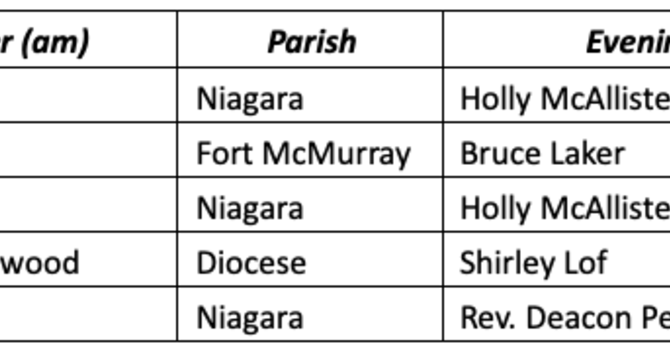 Diocesan Facebook Prayer Schedule