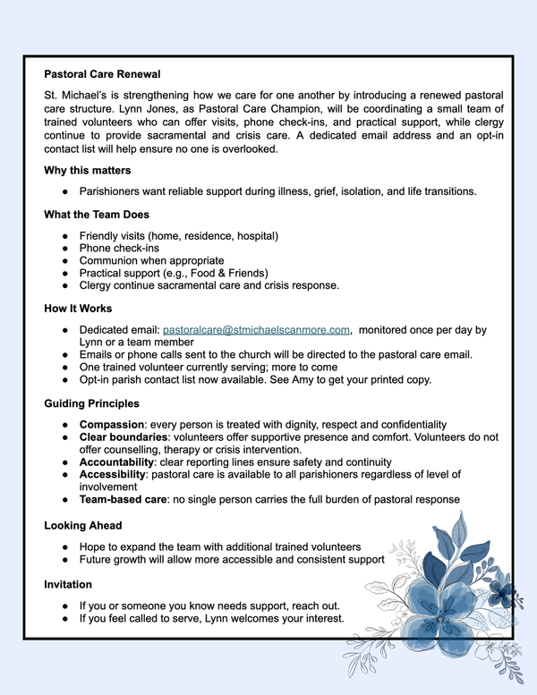 Pastoral Care Announcement