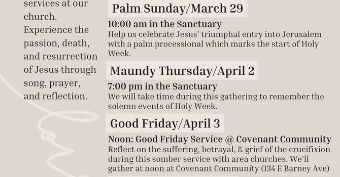 2026 Lent Calendar of Events