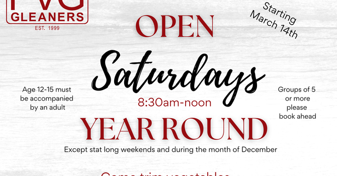Open Saturdays Year Round starting March 14th! image
