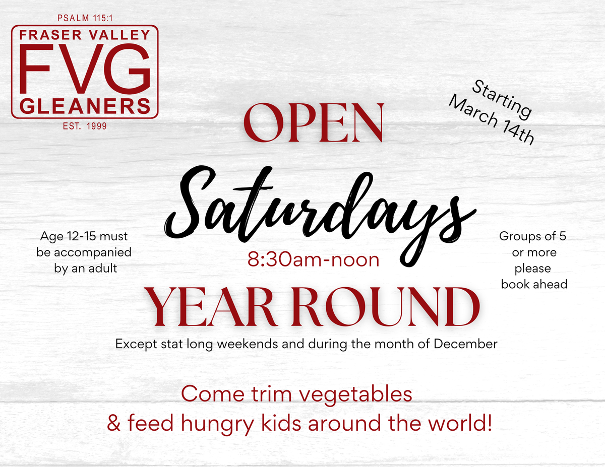 Open Saturdays Year Round starting March 14th! | Fraser Valley Gleaners ...