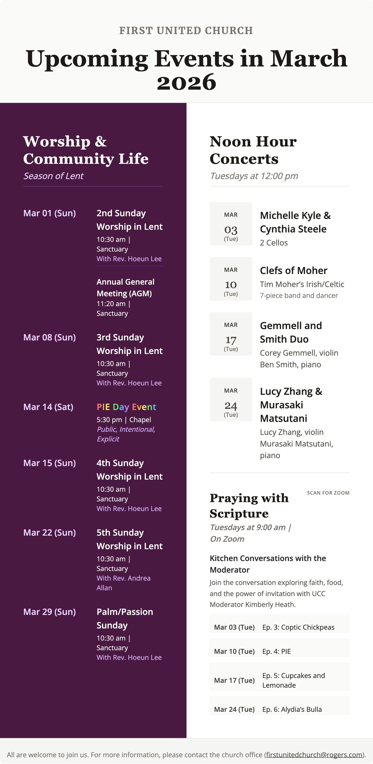 Upcoming Events in March 2026 | Congregation Life & Community Events ...