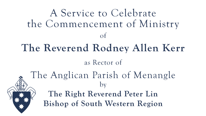 Commencement of Ministry Service for Rev Rodney Kerr